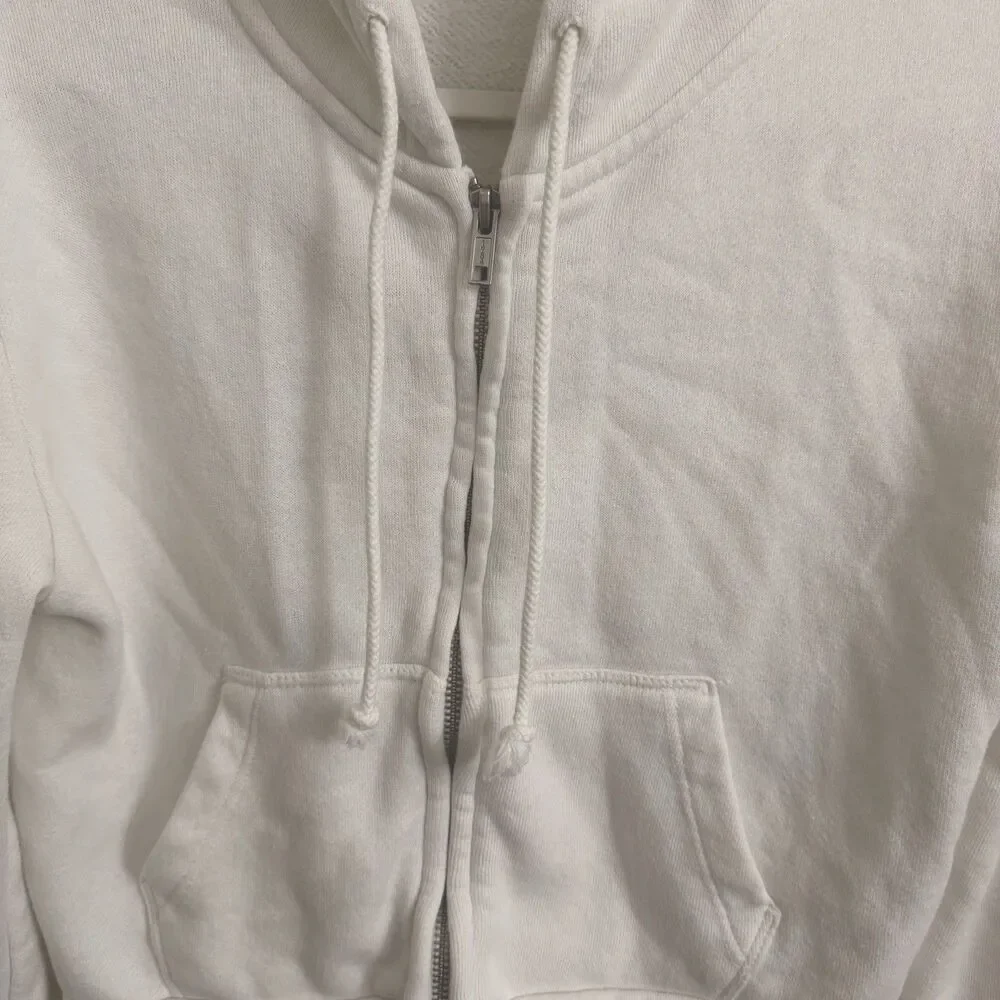 Brandy Melville Crystal Jacket OS‎ White Cropped Full Zip-Up Sweatshirt Hoodie